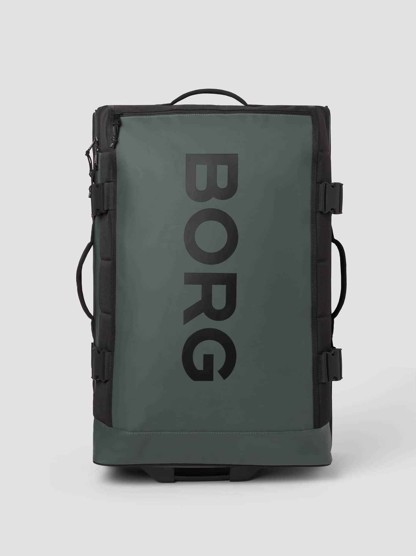Vorderansicht des TPE-beschichteten Borg Travel Trolley L - 80L in Mountain View (Grün) mit schwarzem Logo. - Image 4