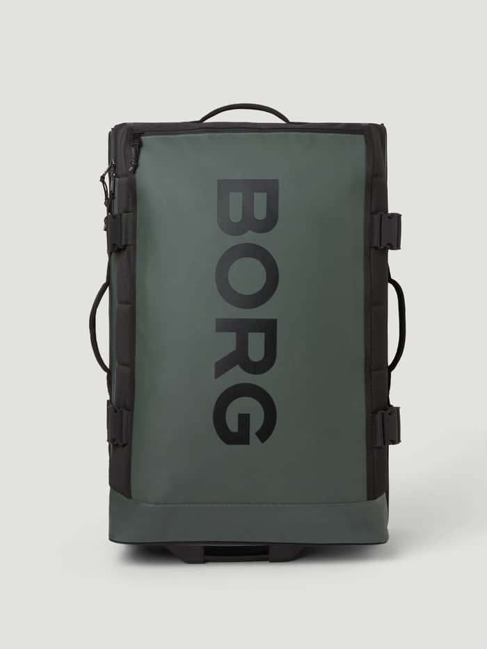 Borg Travel Trolley L - 80L in Mountain View (Groen) van TPE-gecoat materiaal met een zwart logo in vooraanzicht. - Image 4