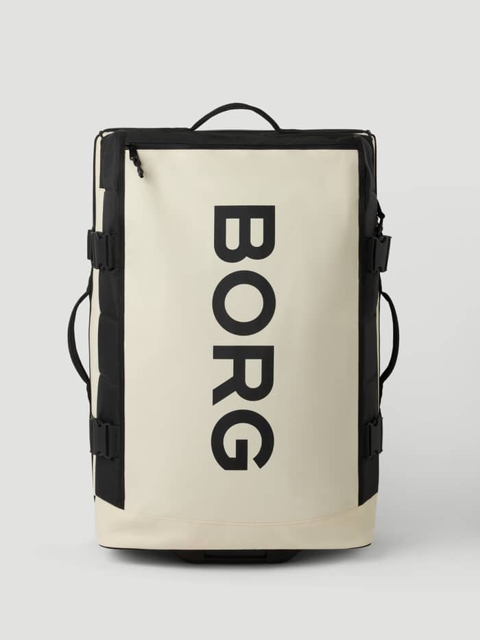 Borg Travel Trolley L - 80L in Bone White (Wit) van duurzaam polyester met een groot zwart logo, vooraanzicht. - Image 3