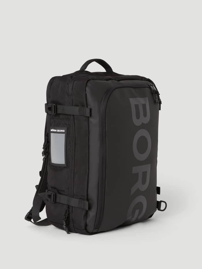 Borg Travel Backpack L - 35L in Black Beauty (Zwart) van TPE-gecoat polyester met tonaal logo, zijaanzicht. - Image 2