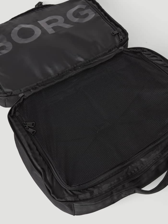 Borg Travel Backpack L - 35L in Mountain View (Groen) met een zwart interieur, gaasvak met rits en zwart logo. - Image 5