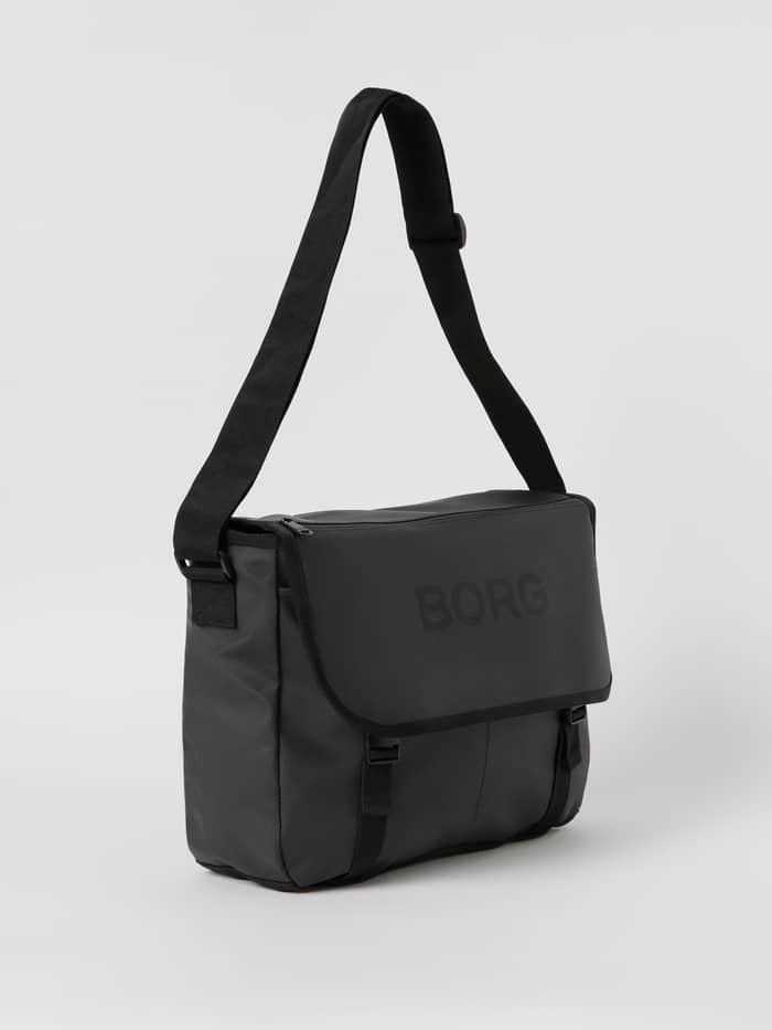 Borg Duffle Messenger Bag 12L in black featuring a tonal logo and a durable, weather-resistant matte finish. - Image 2