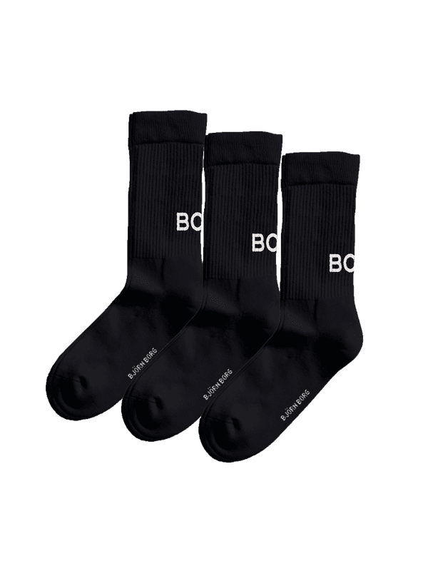Core Crew Polyamide Socks 3-pack in Black für Training mit gerippten Bündchen und weißen BORG-Logos.