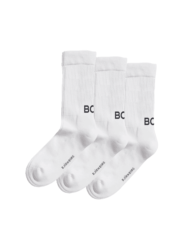 Core Crew Polyamide Socks 3-pack en White para entrenamiento con parte superior acanalada y logotipos negros.