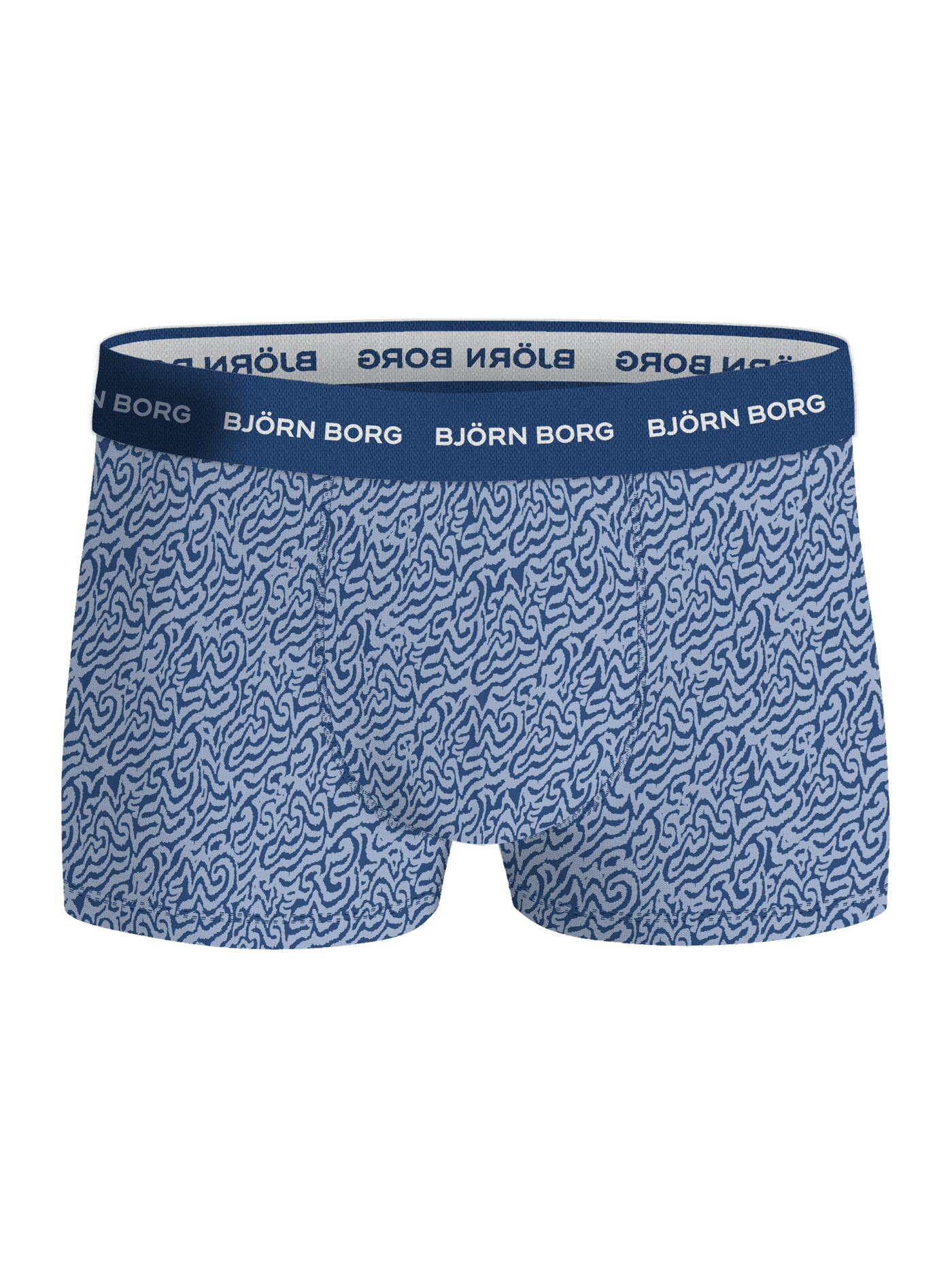 Cotton Stretch Trunk 3-pack au motif abstrait bleu marine et vert en coton extensible avec logo blanc sur la ceinture. - Image 4