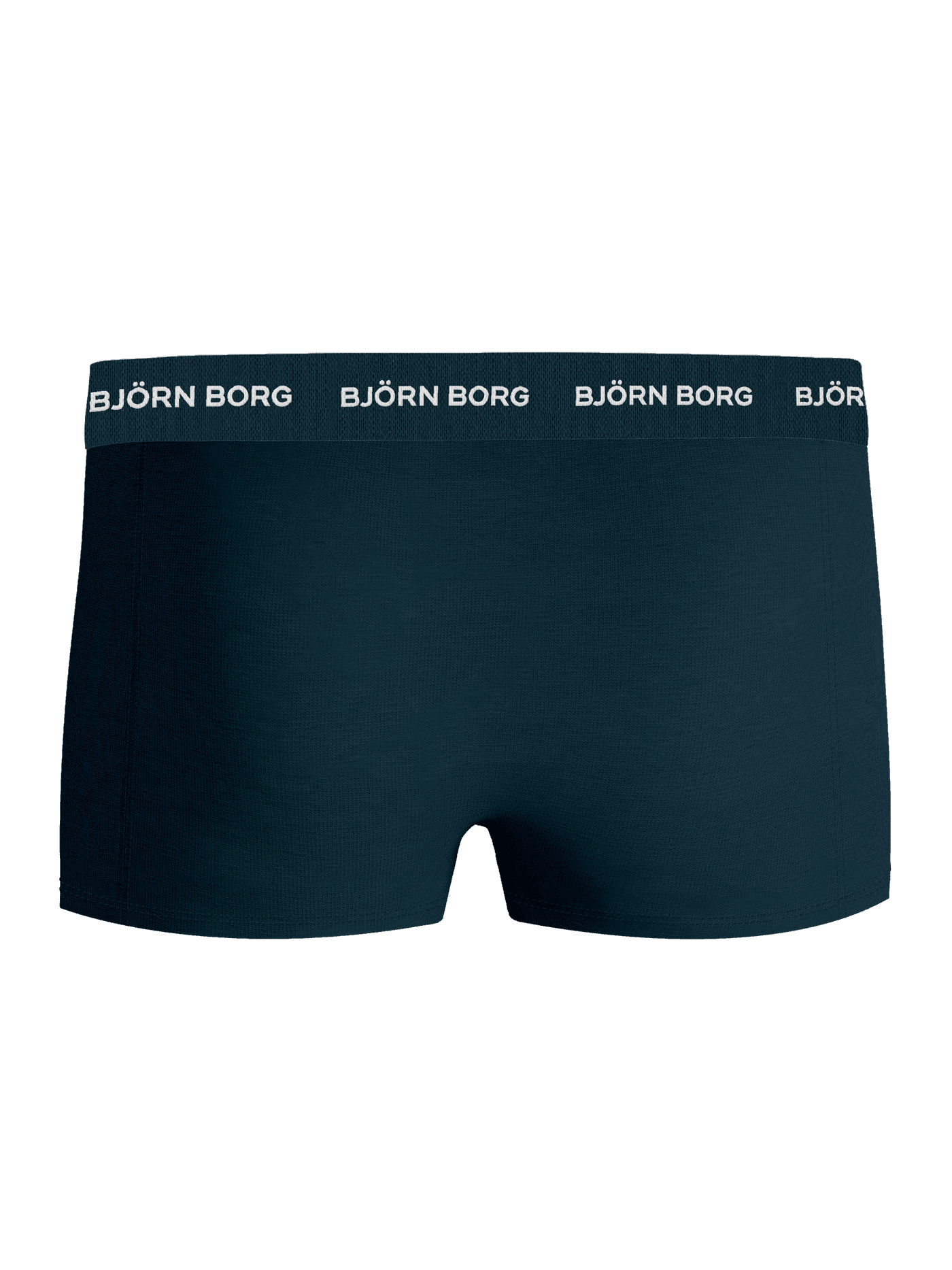 Vue arrière du shorty Cotton Stretch Trunk 3-pack bleu marine avec ceinture en microfibre à logo blanc. - Image 3