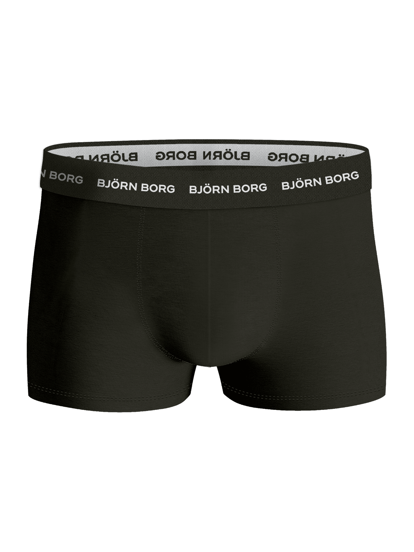 Frontvy av Cotton Stretch Trunk 3-pack i grönt med svart resår i mikrofiber och vit Björn Borg-logotyp för komfort. - Image 5