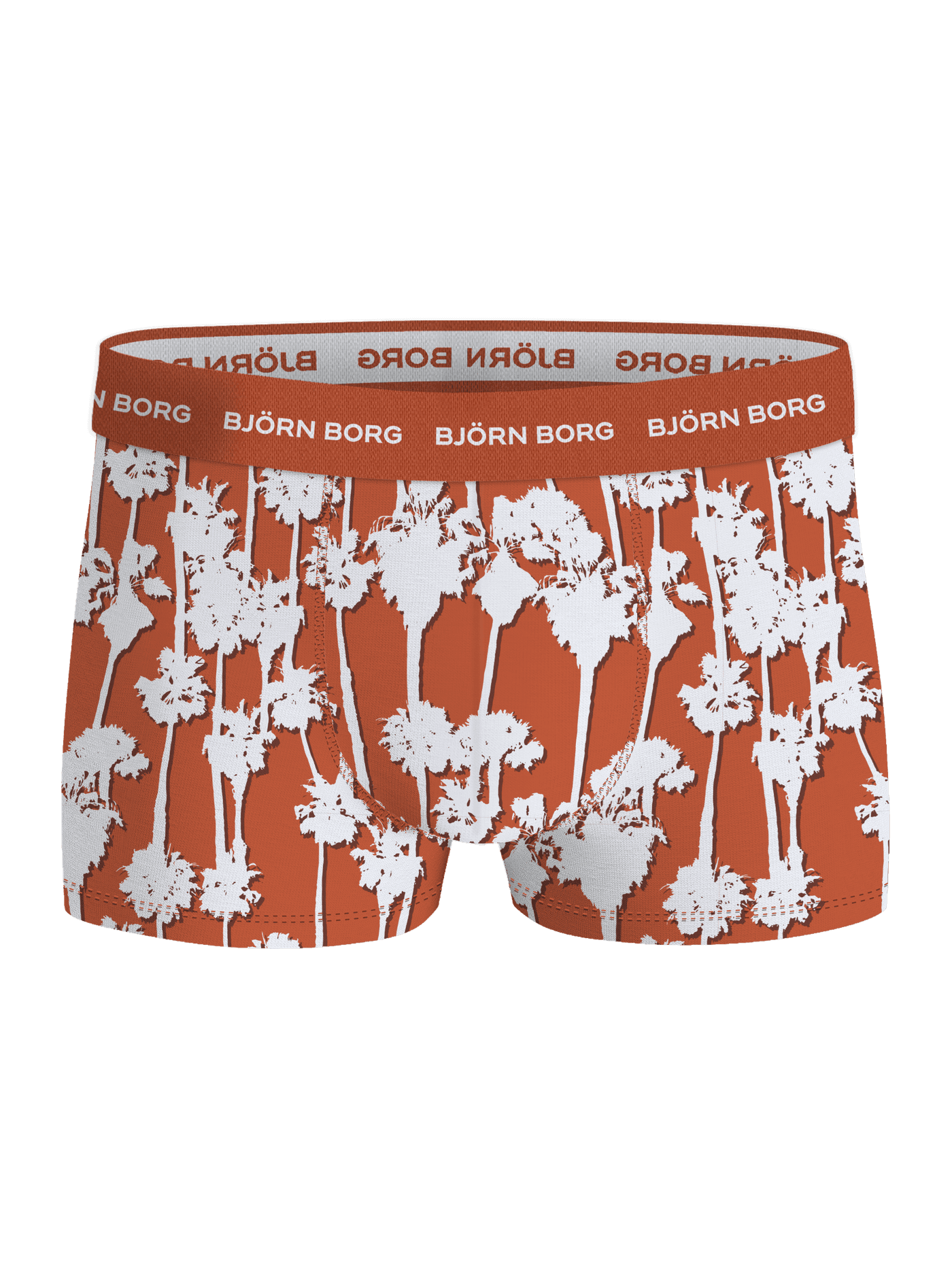 Cotton Stretch Trunk 3-pack i ett rostfärgat palmträmönster med vit logoresår i mikrofiber sedd framifrån. - Image 4
