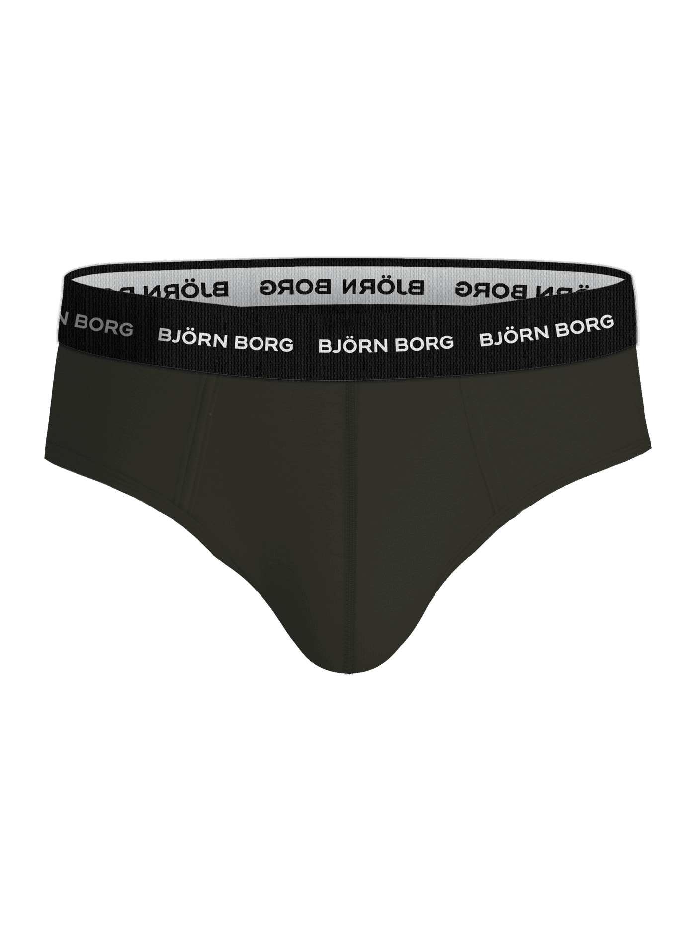 Front view of the green Björn Borg Cotton Stretch Brief 3-pack featuring a black and white logo waistband and functional fit. - Image 4