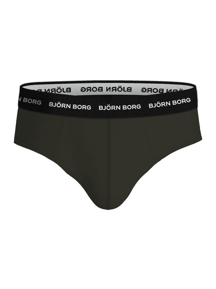 Vue de face du Cotton Stretch Brief 3-pack vert avec une ceinture à logo noir et blanc et une coupe fonctionnelle. - Image 4