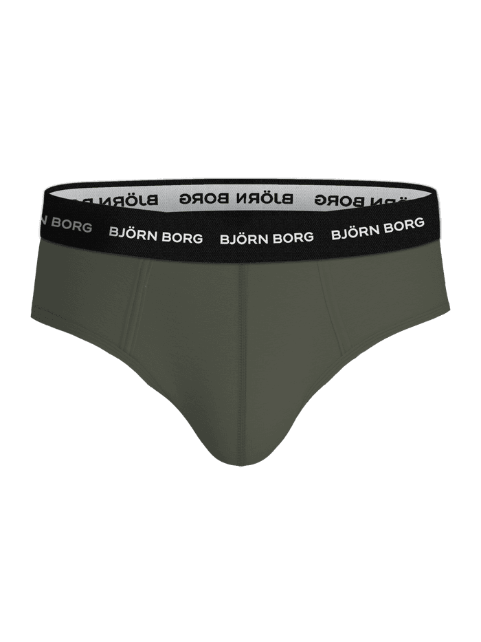 Vue de face du Cotton Stretch Brief 3-pack vert avec ceinture noire et logos blancs alliant style et fonction. - Image 5