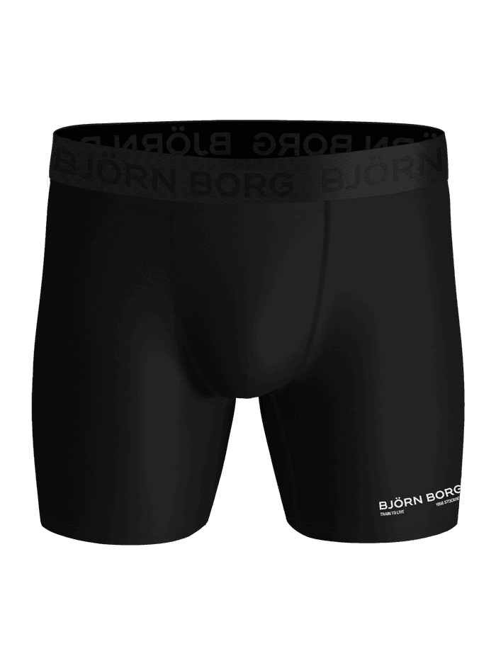 Vue de face du Sports Boxer 3-pack noir pour homme en tissu technique extensible avec logo blanc pour l'entraînement. - Image 5