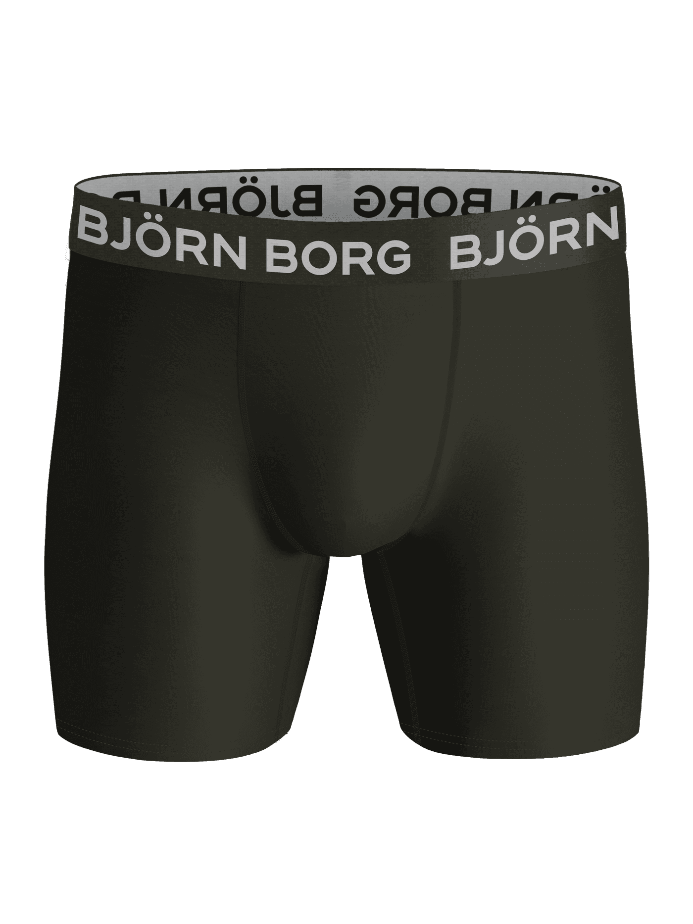 Front view of the green Björn Borg Sports Boxer 3-pack training boxer briefs for men, made from recycled polyester. - Image 2