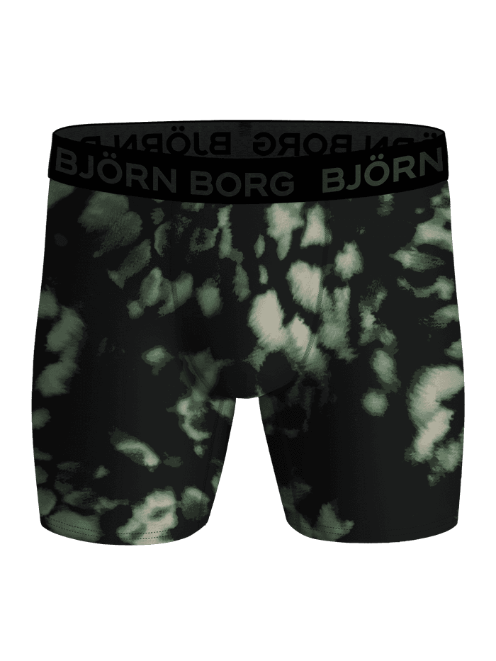 Vue de face du Sports Boxer 3-pack d'entraînement pour homme à imprimé vert et noir avec ceinture noire à logo. - Image 4
