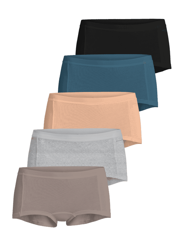 Core Minishorts 5-pack i sort, blå, lyserød og melange bomuld med stræk, der sikrer en stilfuld og behagelig pasform.