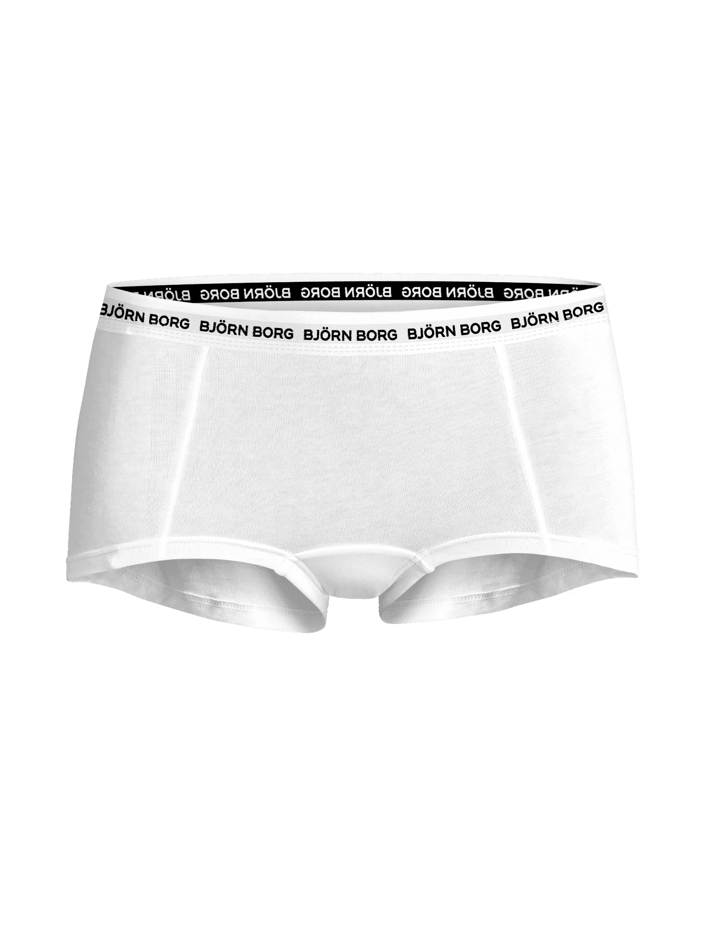 Core Logo Minishorts 2-pack i hvit til dame i myk bomullsstretch med svart logo på linningen, sett forfra. - Image 3