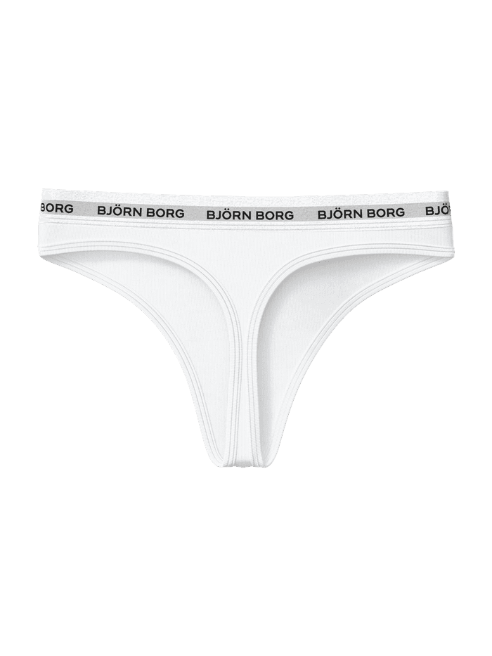 Core Logo Thong 2-pack in wit met een zachte elastische logotailleband voor een stijlvolle pasvorm, vooraanzicht. - Image 4