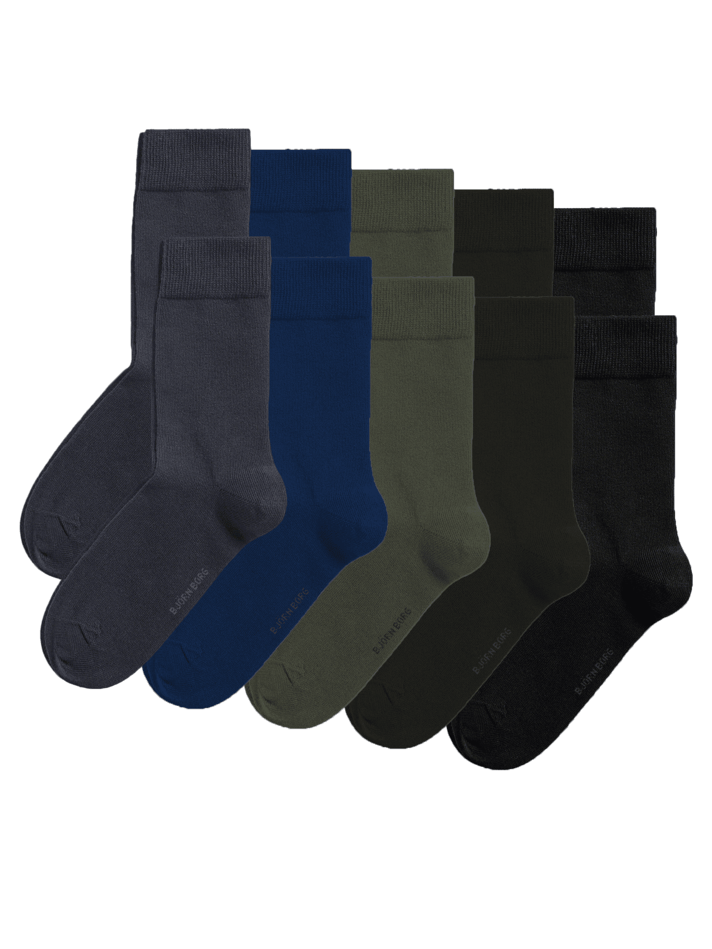 Essential Socks 10-pack med ankelstrumpor i mjuk bomullsblandning i färgerna svart, blå, grön och marinblå. - Image 1