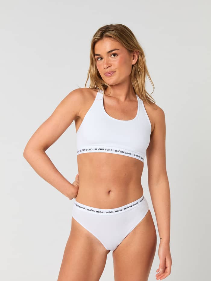 Witte Core Logo High Waist Brief 2-pack in vooraanzicht met een zwart logo en flatterende pasvorm van stretchkatoen. - Image 5