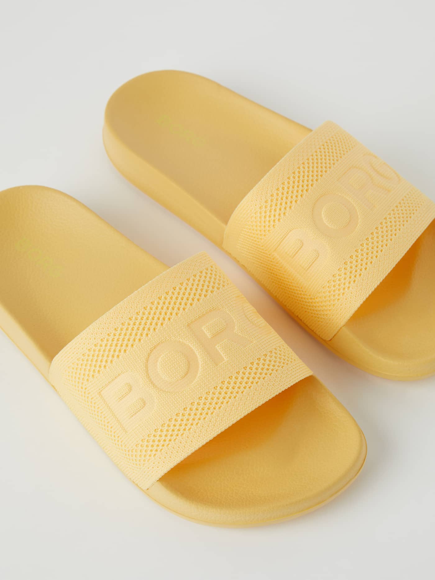 Yellow Women's Sandals Knox Knit featuring a flexible knit strap for a comfortable fit and a matching yellow Borg logo. - Image 2