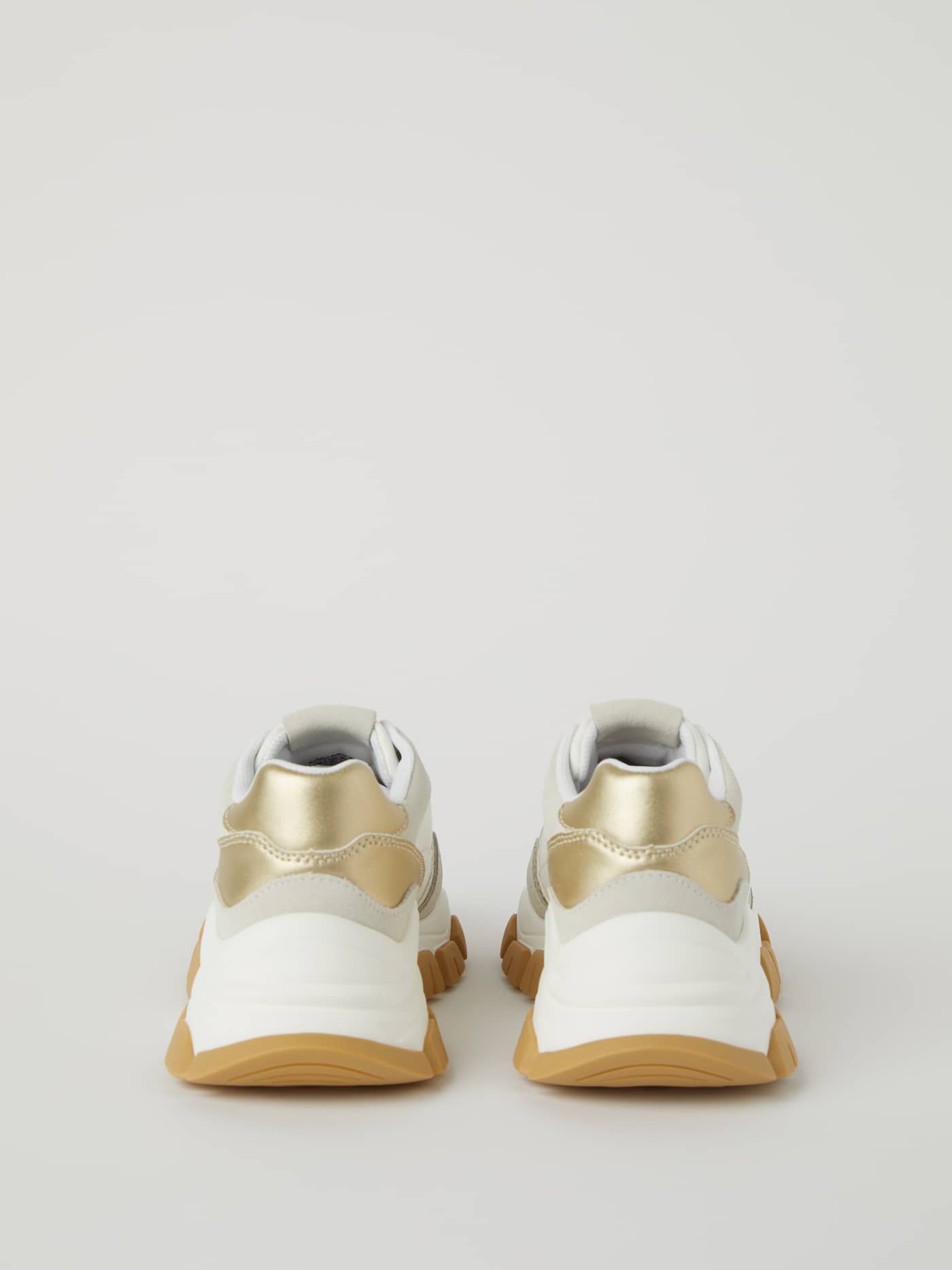 Back view of the Women's Matt Metallic Sneakers R2600 in White, featuring a chunky fit and bronze metallic details. - Image 2