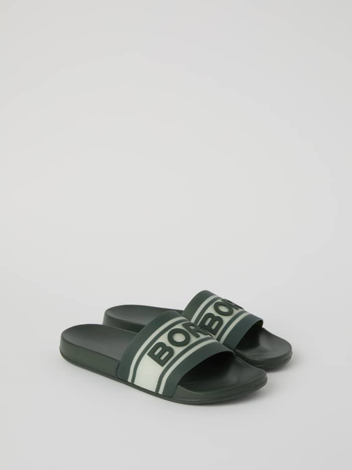 Knox Men's Molded Sandals in groen van TPU met groen Borg logo op een witte streep en comfortabel gevormd voetbed. - Image 2