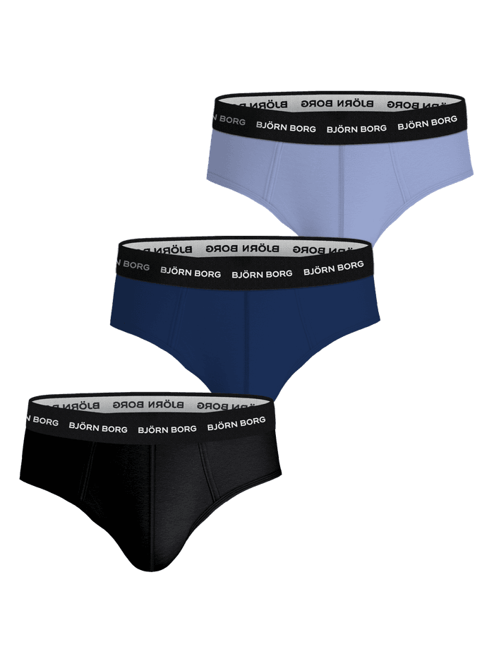 Cotton Stretch Brief 3-pack i svart, mörkblå och ljusblå bomullsstretch med en mjuk logoresår för perfekt passform.