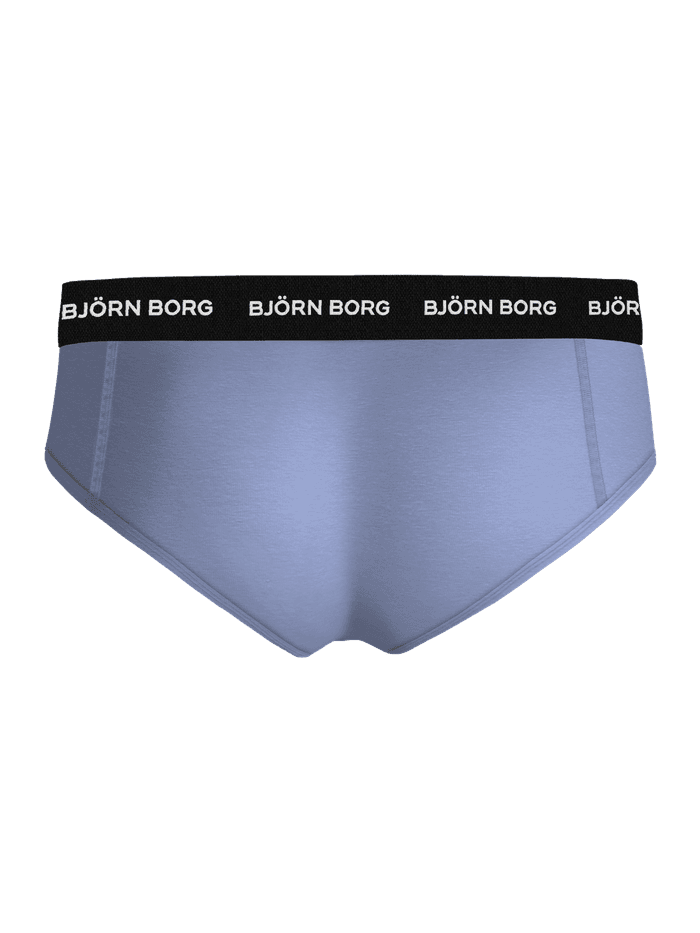 Vue arrière du Cotton Stretch Brief 3-pack bleu en coton, coupe fonctionnelle, ceinture noire et logos Björn Borg blancs. - Image 5
