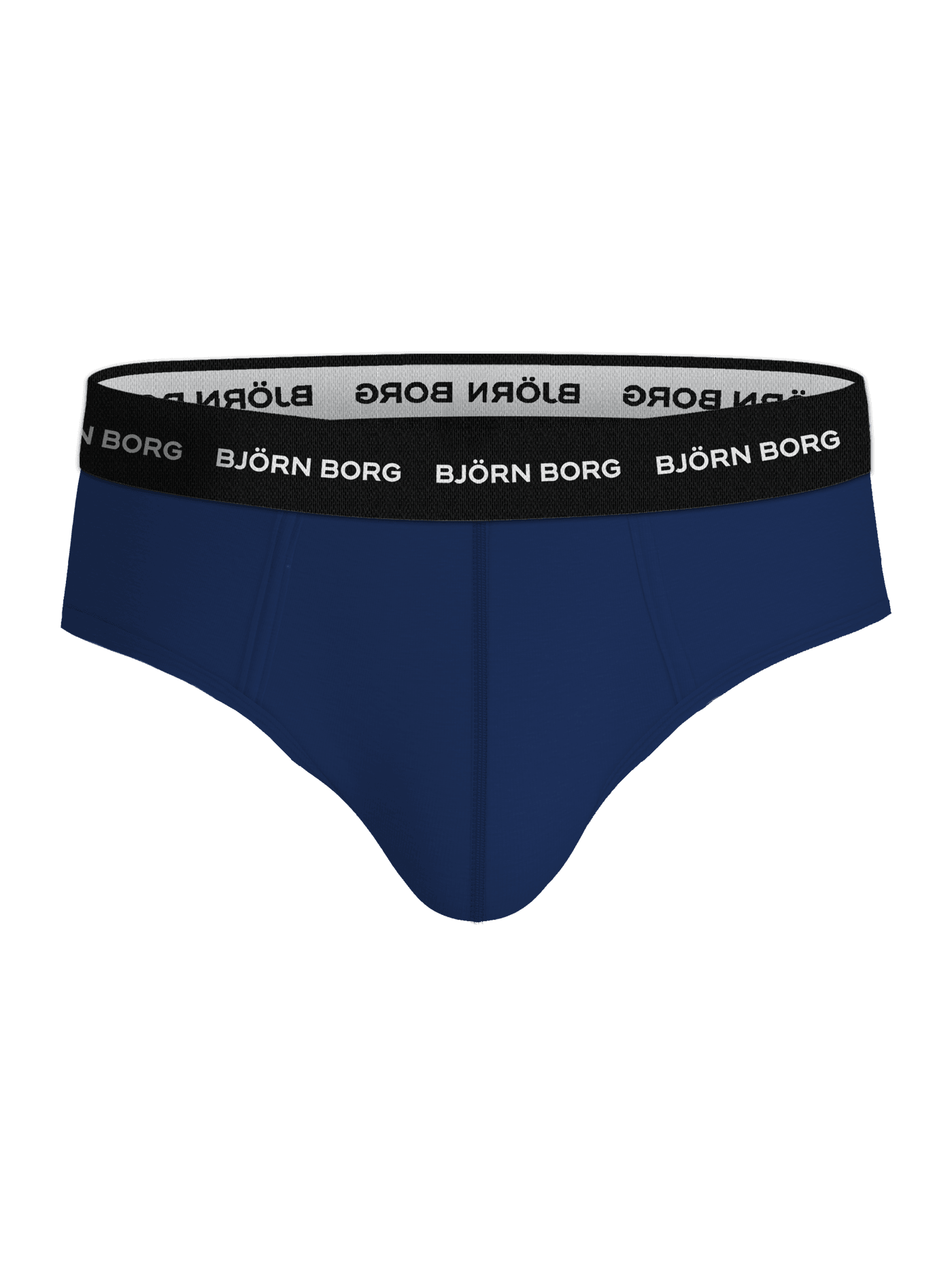 Front view of the blue Cotton Stretch Brief 3-pack featuring a black microfiber logo waistband. - Image 2