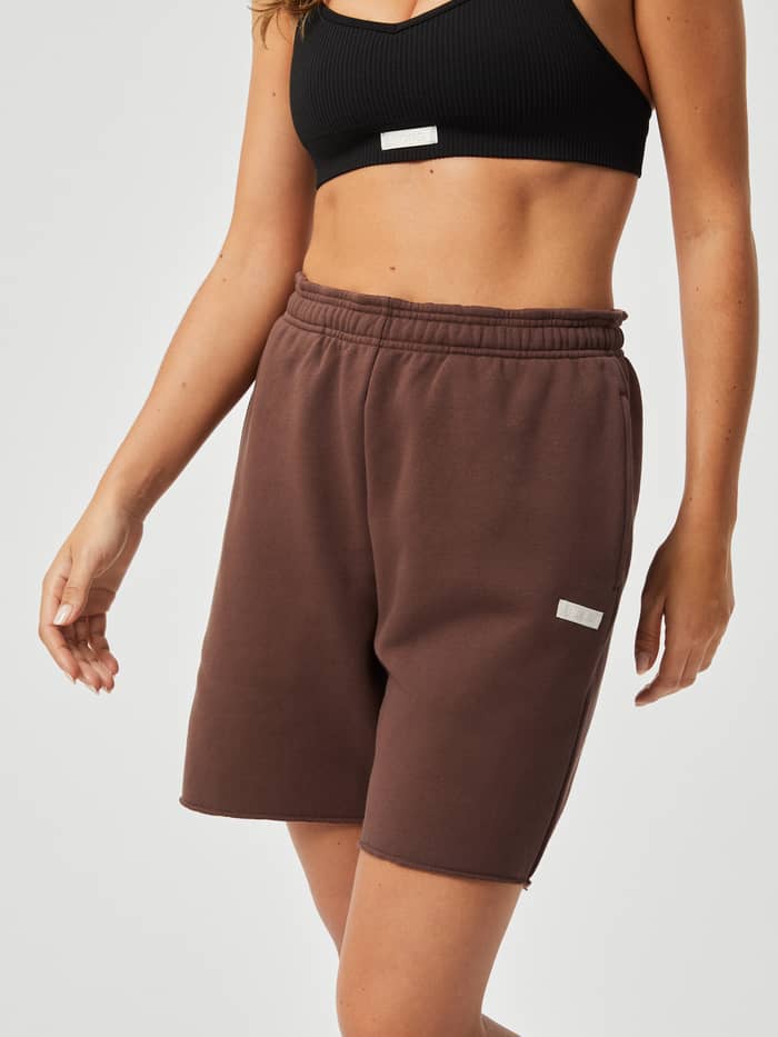 Front view of the soft Björn Borg Studio Oversized Shorts in French Toast (Brown) featuring a stylish high-waisted fit. - Image 2