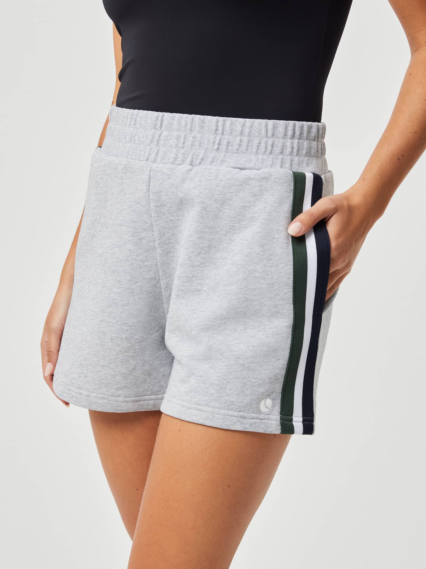 Ace French Terry Track Shorts in Light Grey Melange (Grey) for women featuring a soft cotton fit and white tennis logo. - Image 2