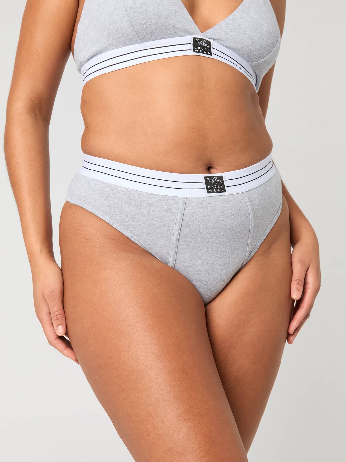 Front view of the grey Core Original High Waist Brief 2-pack with a high-waisted fit, soft cotton, and black and white logo. - Image 6