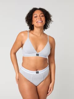 Front view of a model wearing the grey Björn Borg Core Original High Waist Brief 2-pack with a black logo and high-waist fit. - Image 5