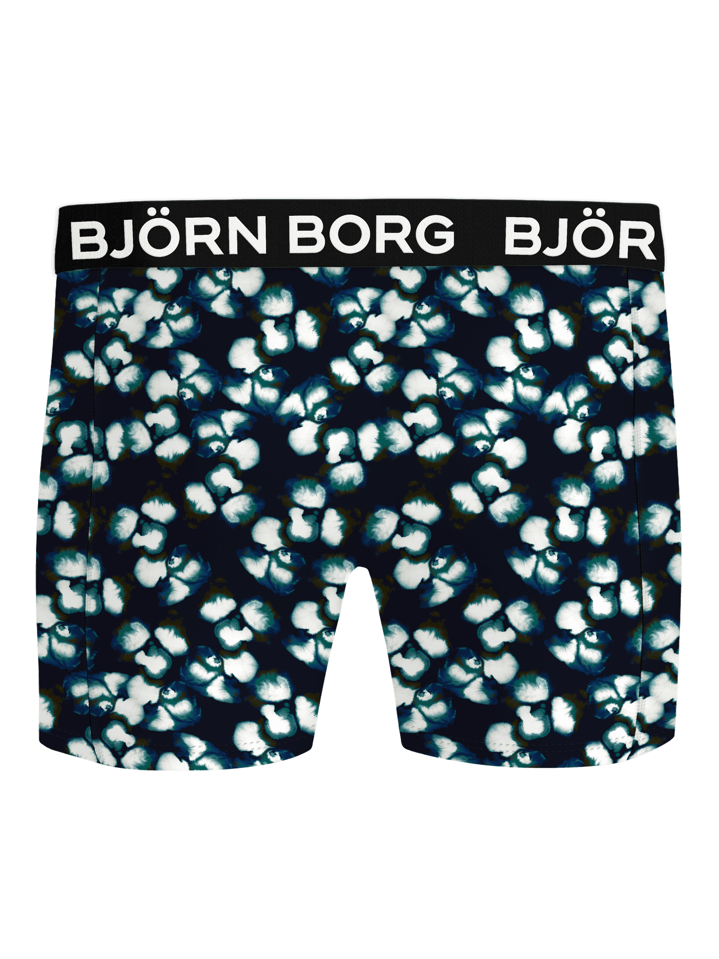 Vista frontal del Microfiber Boxer 1-pack con estampado floral azul marino, blanco y verde azulado y logo blanco. - Image 2