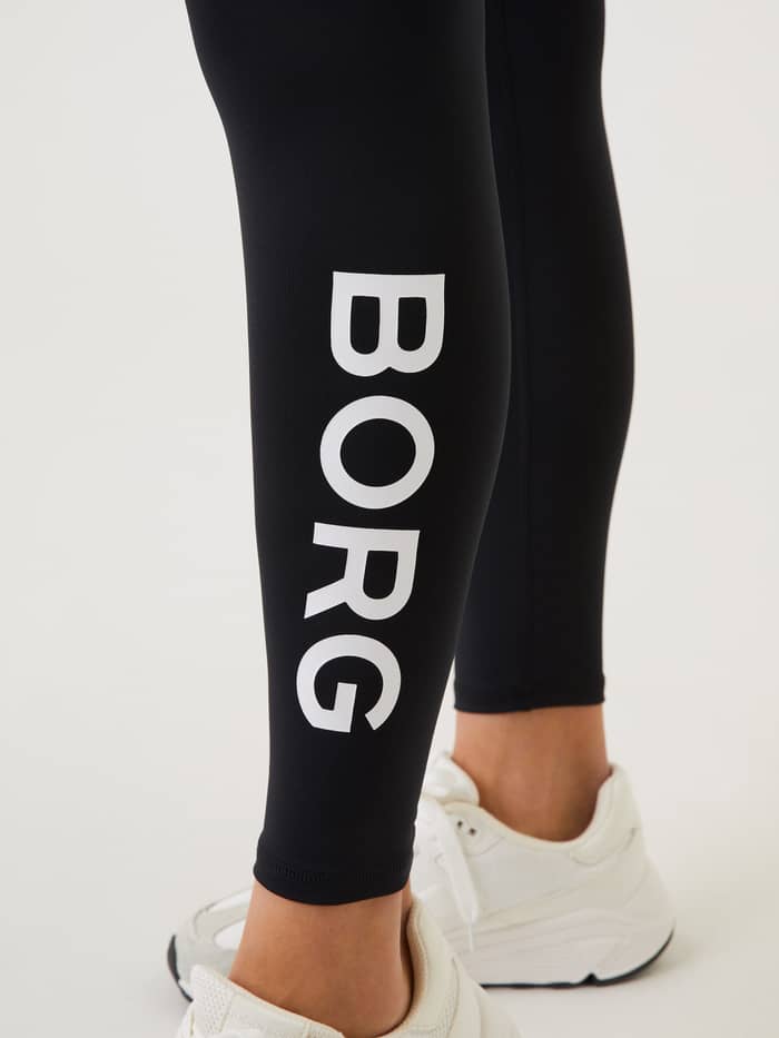 Slim-fit training Borg Logo Tights in Black Beauty (Black), featuring a white logo on the lower leg. - Image 4