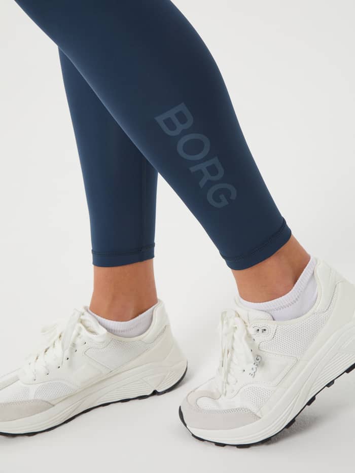 Borg Logo Tights in Midnight Navy (Navy) for women, featuring a slim fit, large logo, and high-stretch training fabric. - Image 5