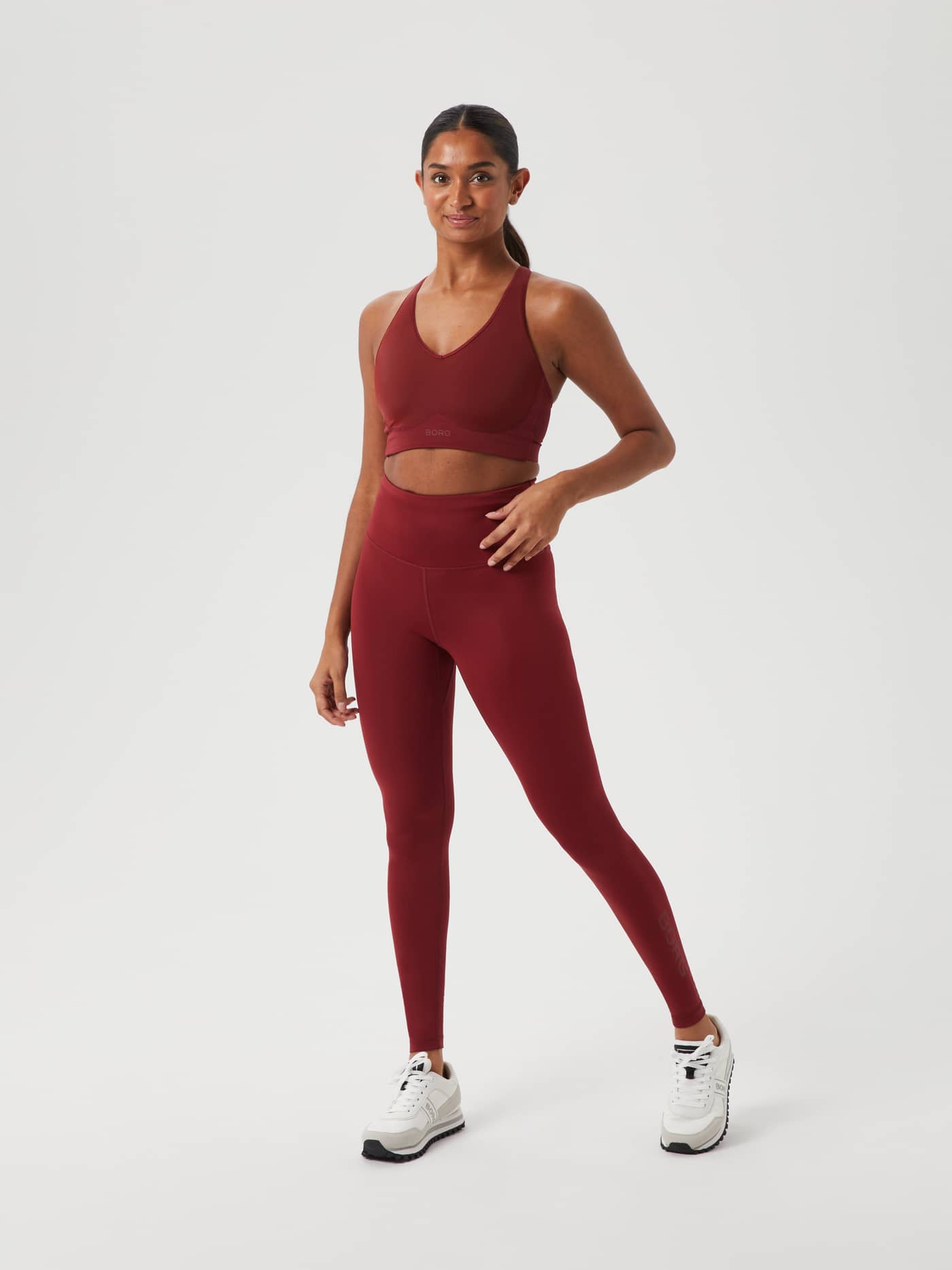 Borg Logo Tights in Pomegranate (Rood) in vooraanzicht met een stijlvolle pasvorm en een toon-op-toon logo voor training. - Image 1