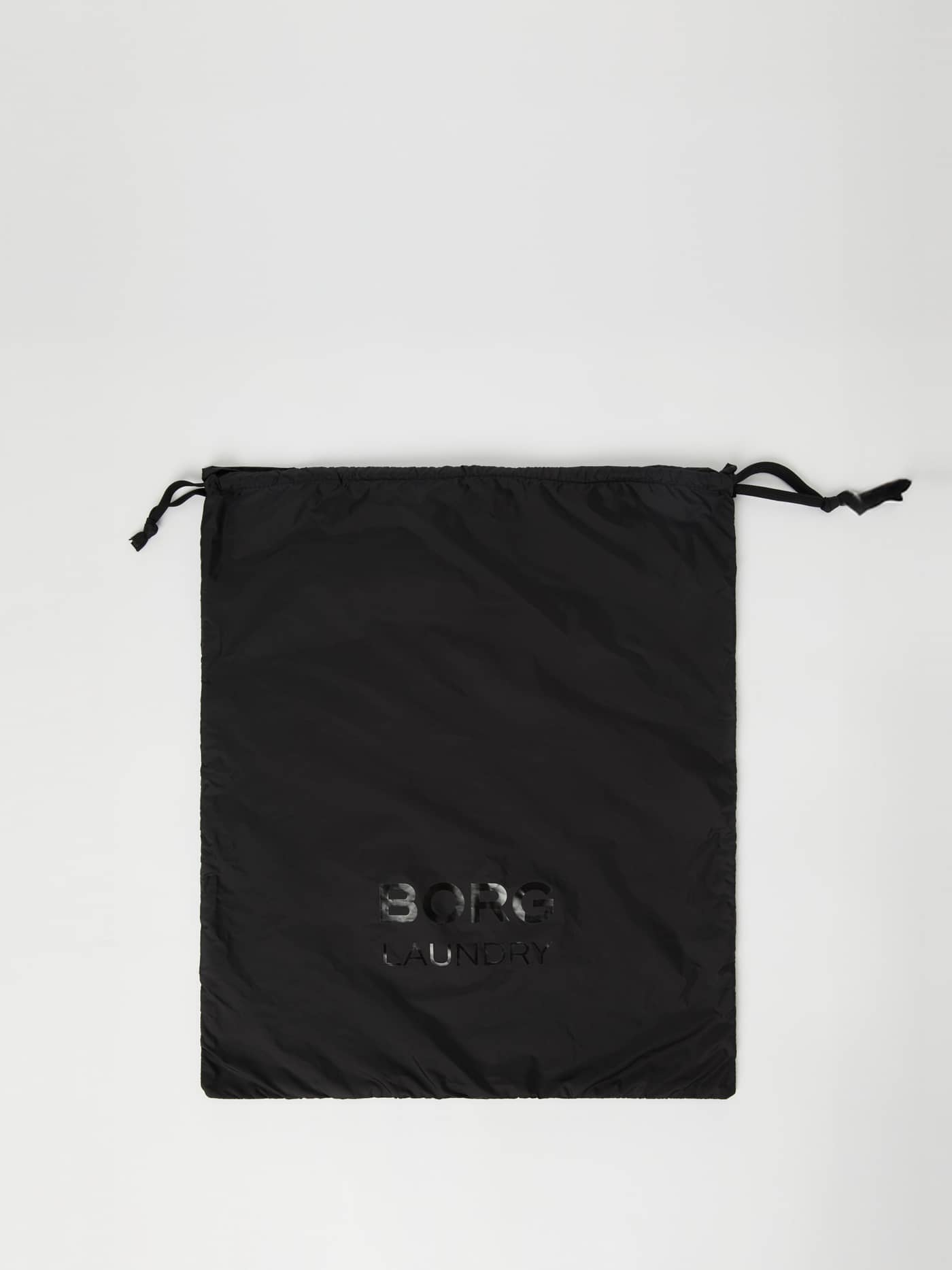 Front view of the Borg Travel Laundry Bag in Black Beauty (Black) featuring a drawstring and tonal black logo. - Image 2