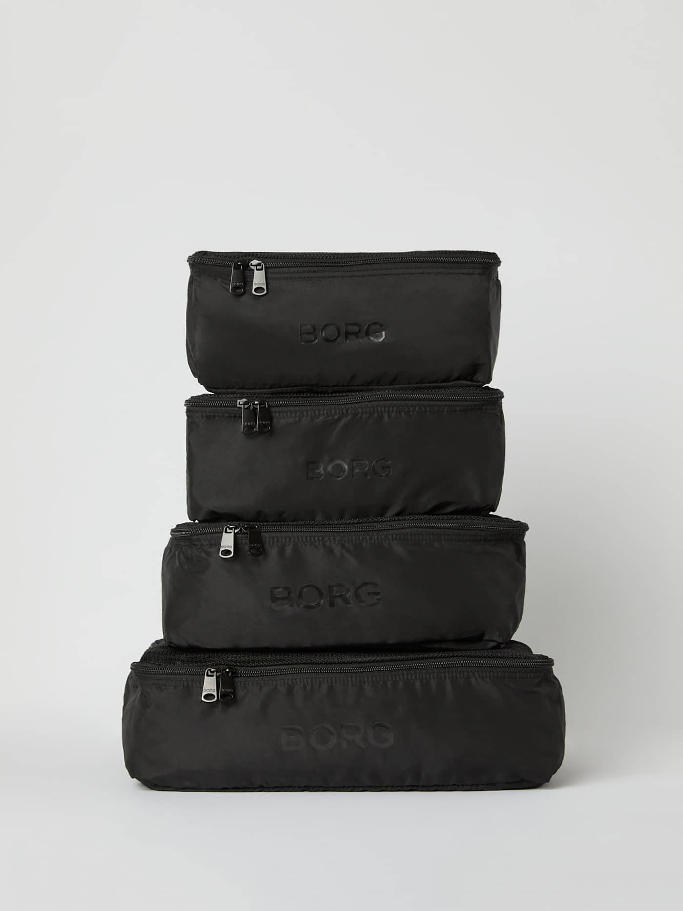 Borg Travel Garment Cases in Black Beauty (Black) set of four, featuring ventilated mesh panels and tonal BORG logos. - Image 1