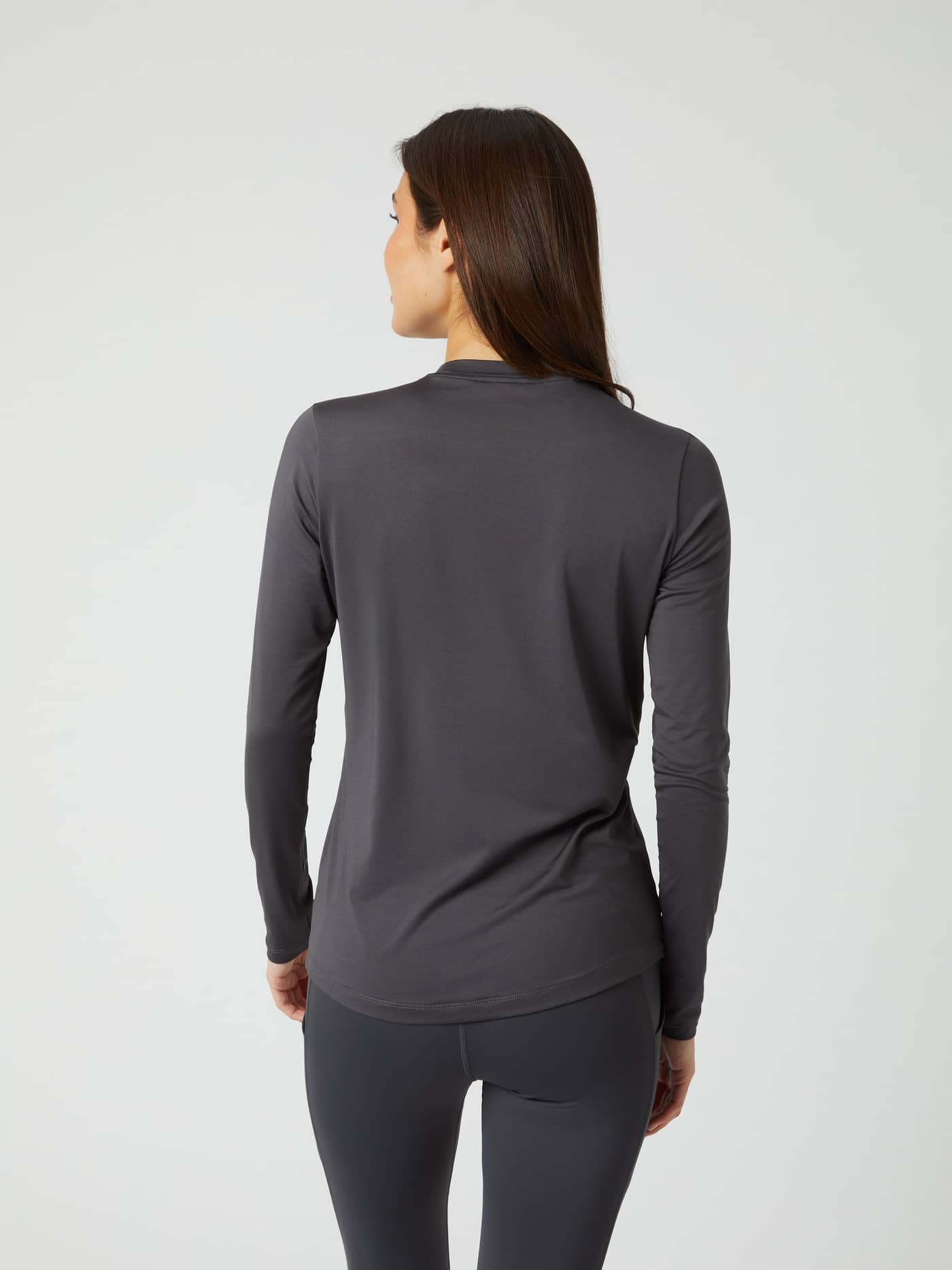 Back view of a model wearing the Borg Long Sleeve T-Shirt in asphalt grey. - Image 3