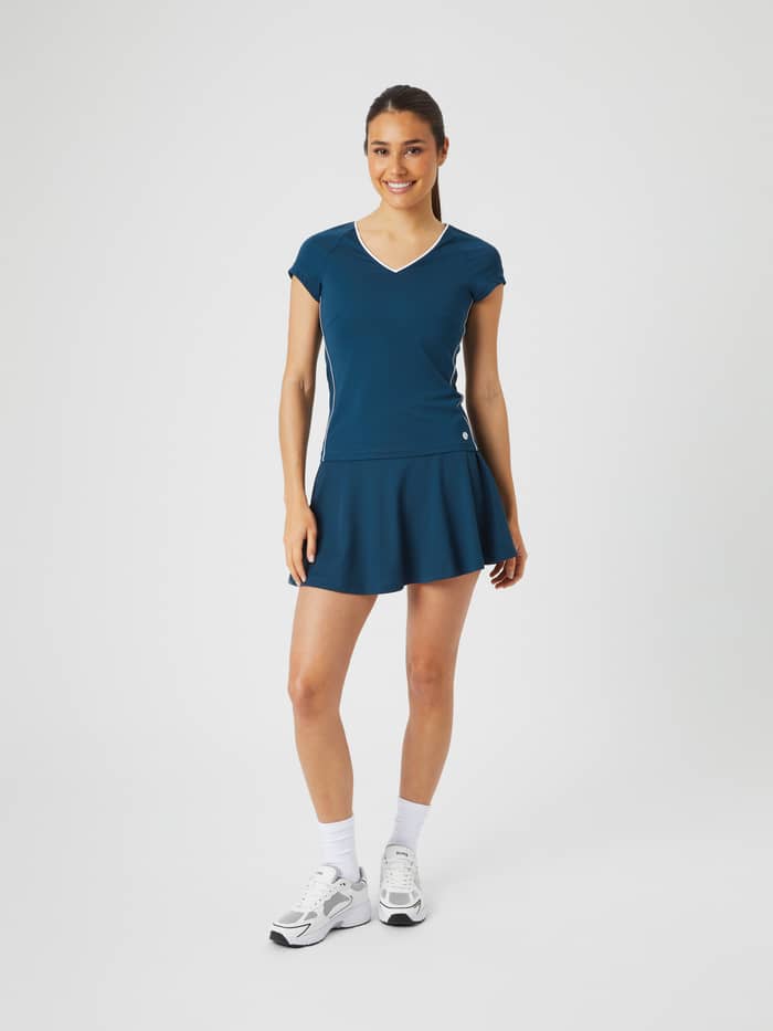 Björn Borg Ace V T-Shirt in Moonlit Ocean (Blauw), een slim-fit damesshirt voor tennis in een volledig vooraanzicht. - Image 3