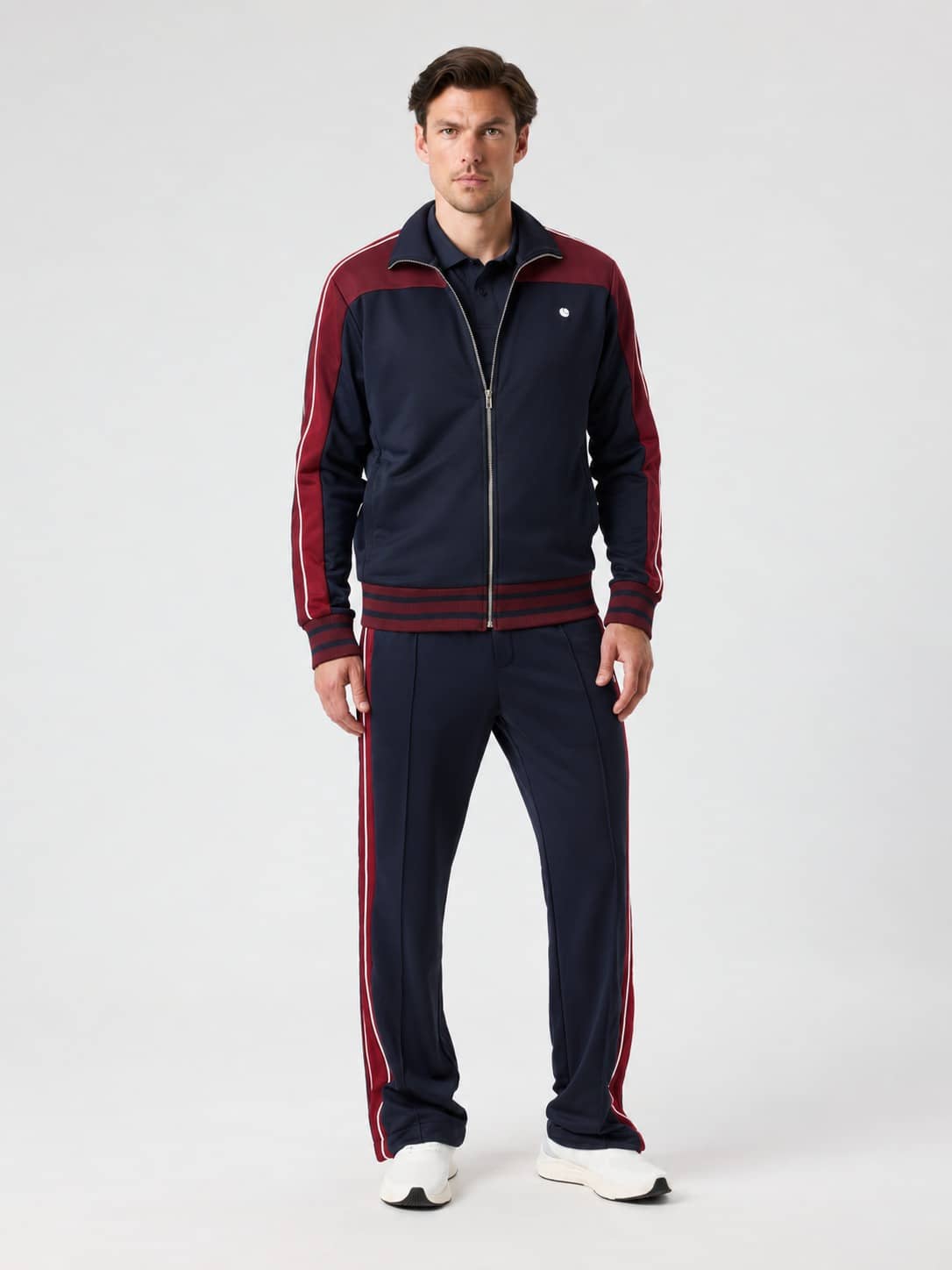 Front view of a male model wearing the Ace Retro Track Jacket in Night sky (Navy) for tennis. - Image 3