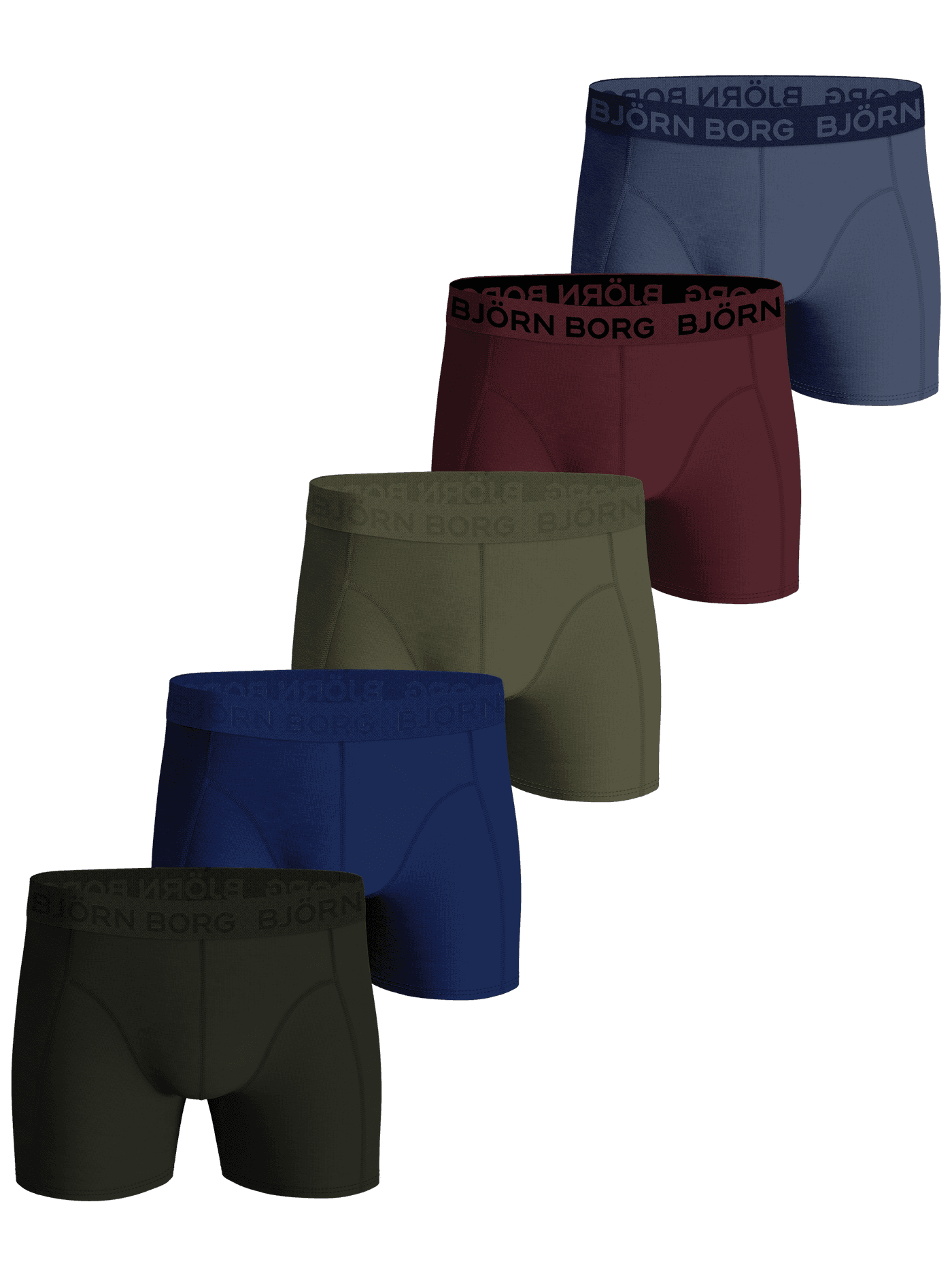 Cotton Stretch Boxer 5-pack i navy, blå, bordeaux og grøn bomuldsstretch med elastisk logolinning til mænd. - Image 1
