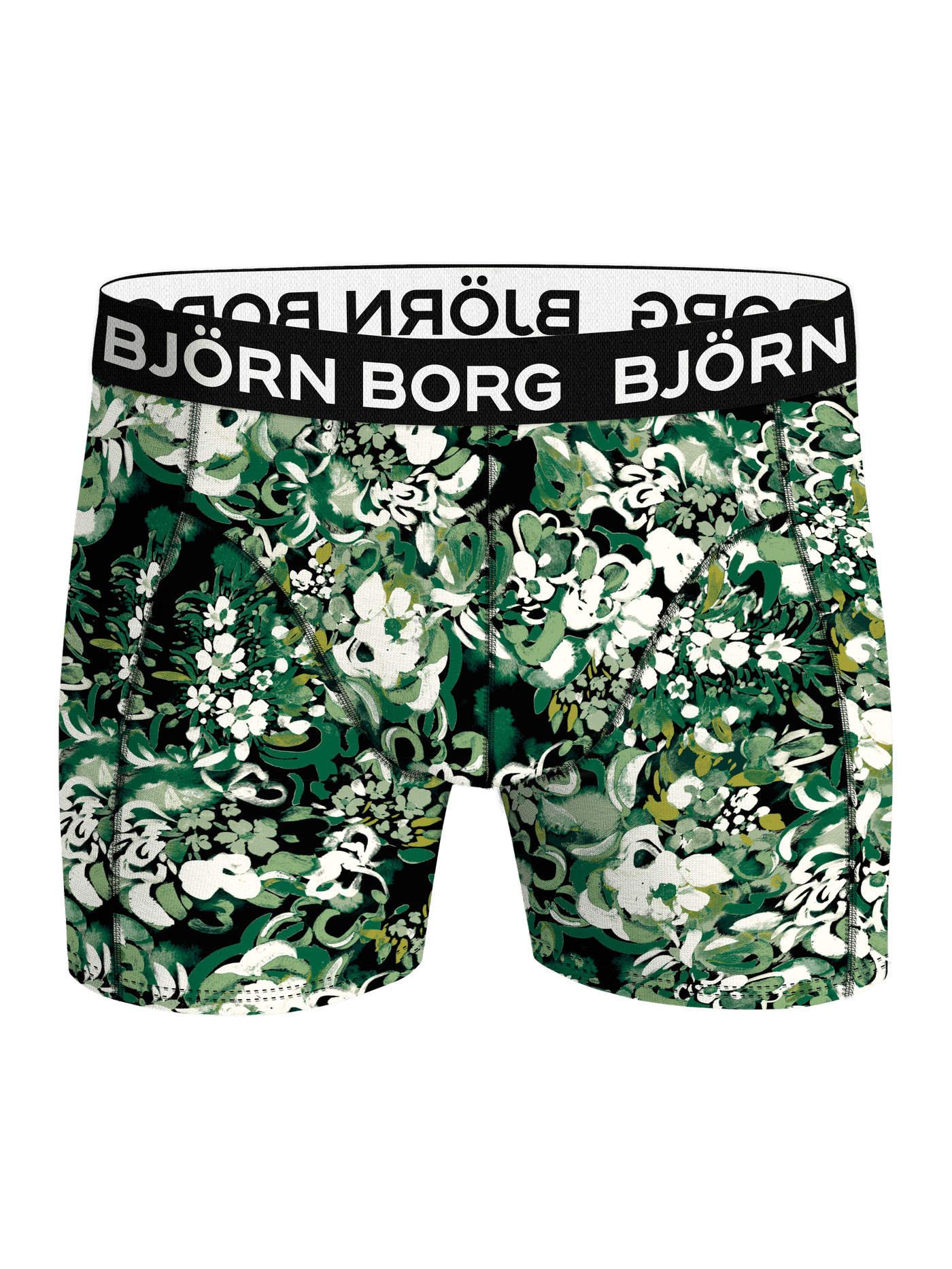 Cotton Stretch Boxer 3-pack in a green and white botanical print with a black logo waistband for a perfect fit. - Image 3