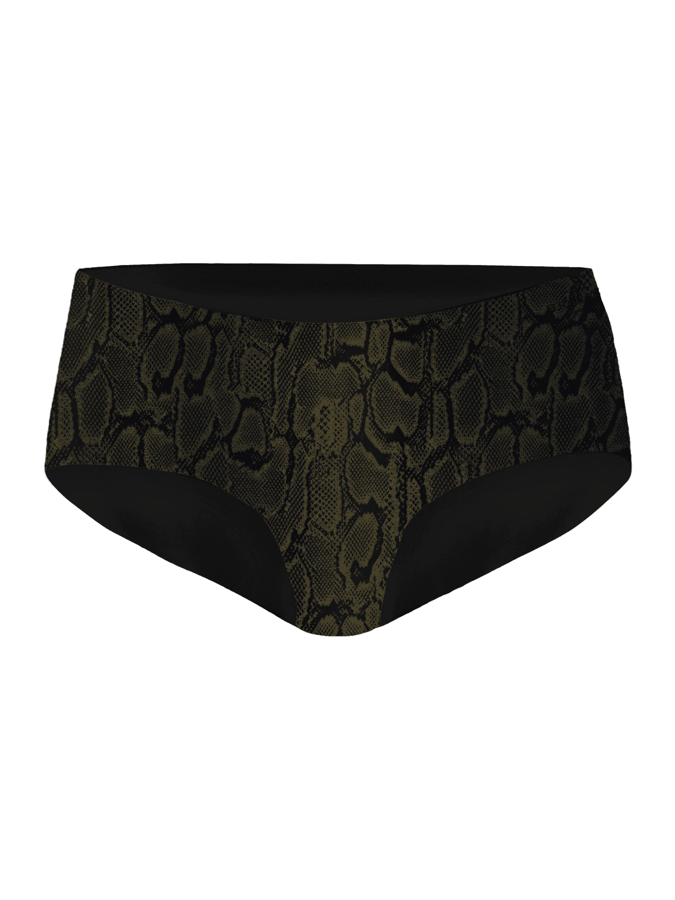 Vista frontal del Performance Hipster 3-pack con estampado de serpiente verde y bordes cortados a láser para entrenamiento. - Image 3