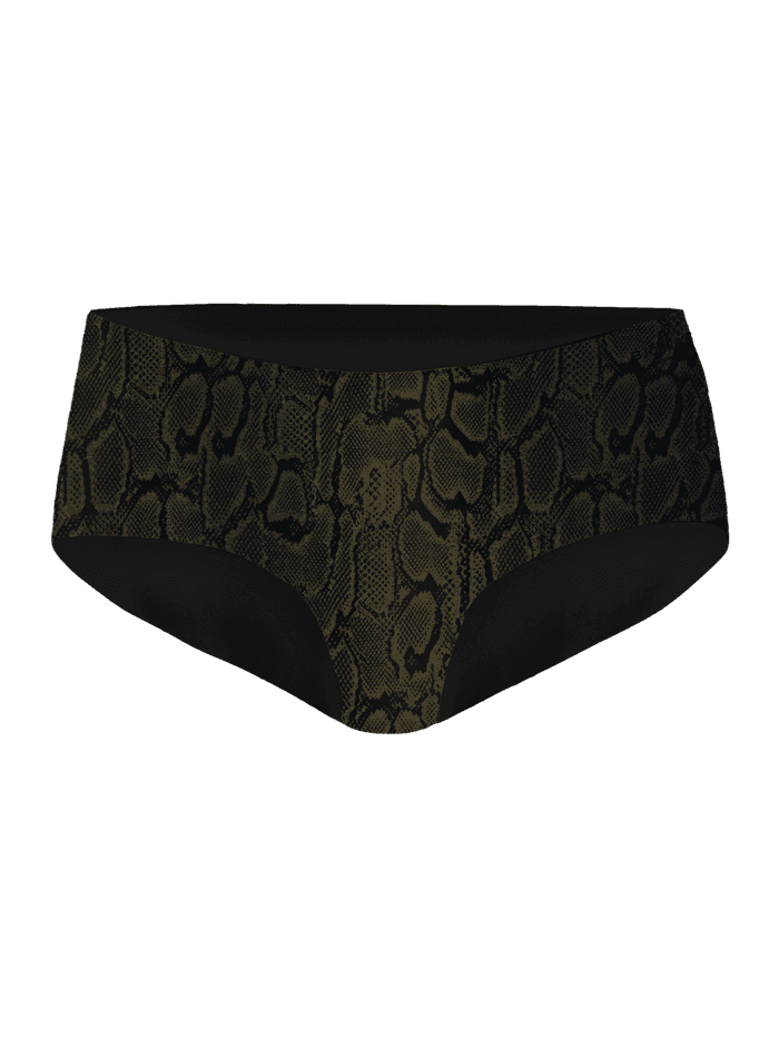 Front view of the Björn Borg Performance Hipster 3-pack in a green snakeskin print with laser-cut edges for a training fit. - Image 3