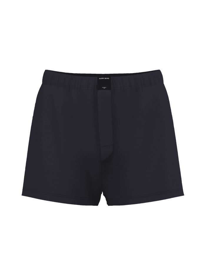 Cotton Stretch Woven Boxer Shorts 2-pack bleu marine en coton doux avec une coupe ample et étiquette logo noire. - Image 2
