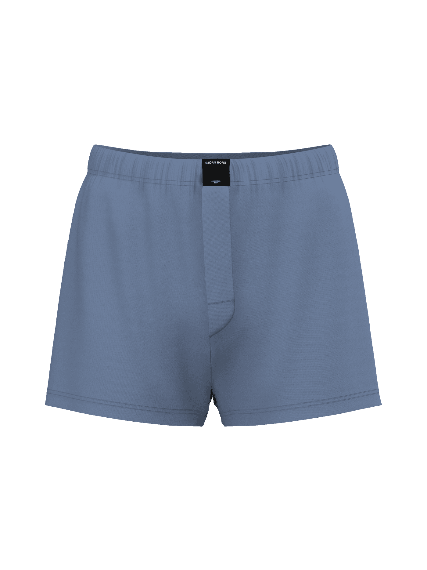 Front view of the blue Cotton Stretch Woven Boxer Shorts 2-pack featuring a loose fit and a black woven logo label. - Image 3