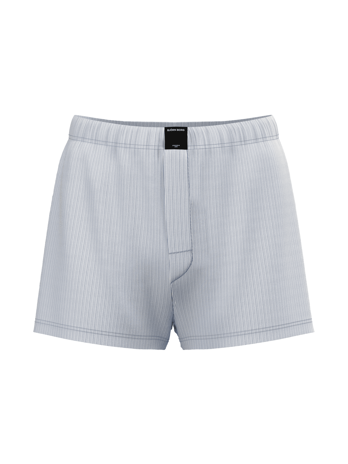 Cotton Stretch Woven Boxer Shorts 2-pack featuring a blue striped pattern, black logo, and 100% cotton woven poplin. - Image 2