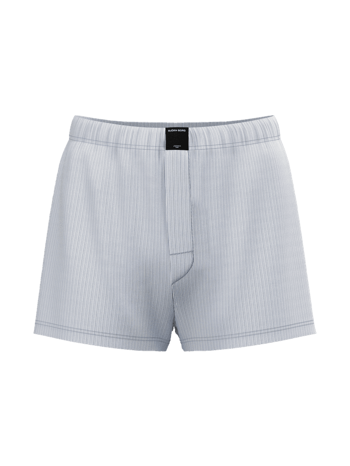 Cotton Stretch Woven Boxer Shorts 2-pack à rayures bleues en popeline de coton et logo noir pour un style classique. - Image 2